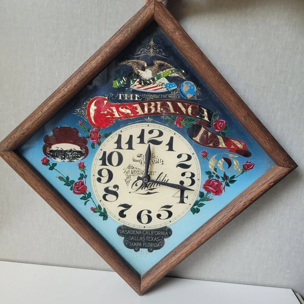 Vintage 1982 Casablanca Fan Co Wall Clock Hensley Glass Mirror Advertising 12